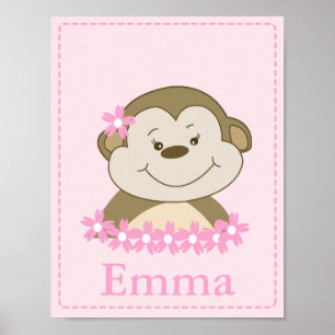 Pôster GIRL Bambino Monkey Nursery Room Baby Art Impressã
