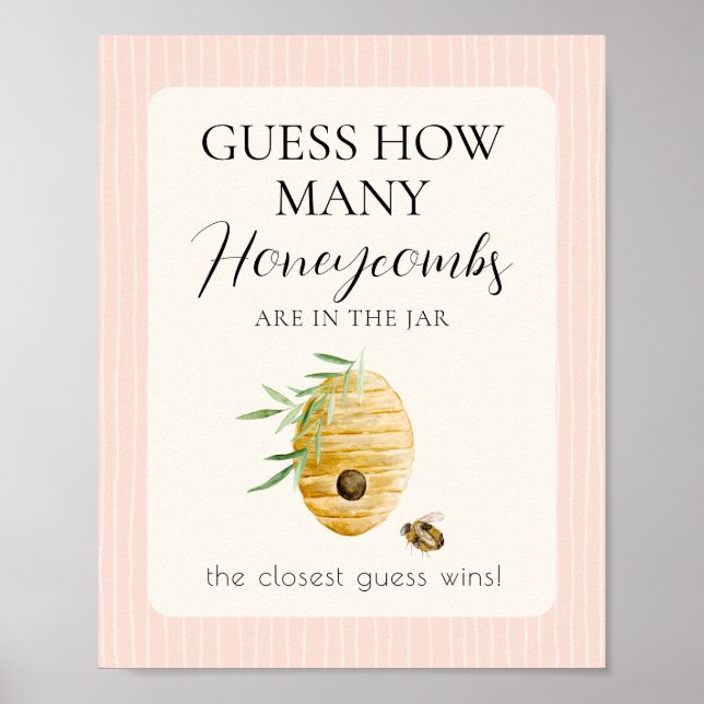 Poster Girl Bee Baby Shower Guess How Many Pink Game Sign (Frente)