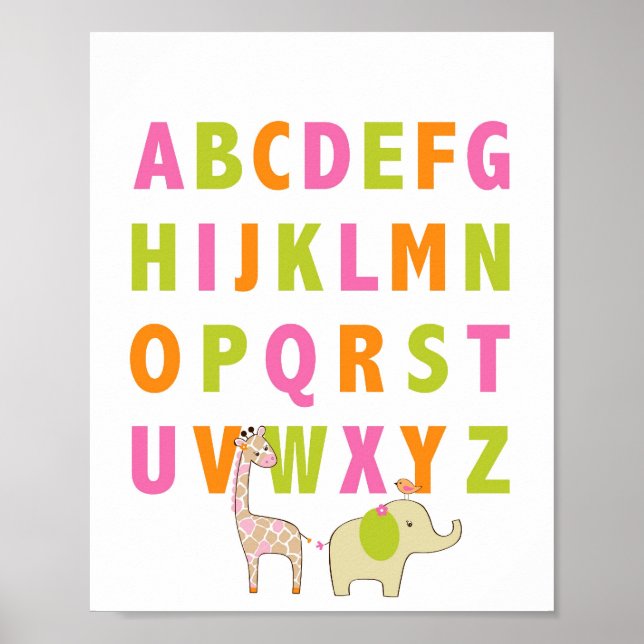 Pôster Girl Jungle Animal Alphabet Nursery Wall Art Impre (Frente)