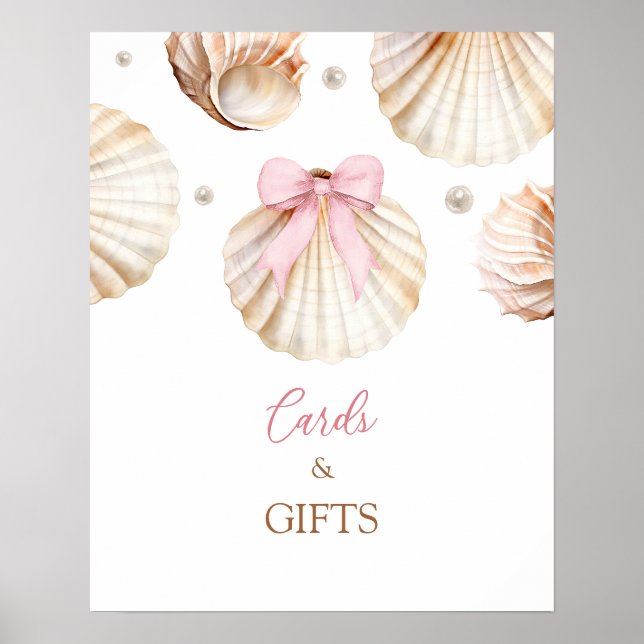 Poster Girl Pink Bow Shell Baby Shower Cards and Gifts (Frente)