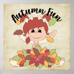 Poster Girl Playing in Leaves - Autumn Fun