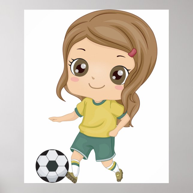 Poster Girl Playing Soccer Adorable Kids Sports (Frente)