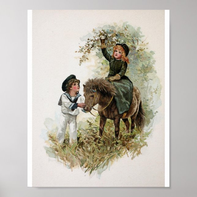 Poster Girl Rides Shetland Pony Vintage (Frente)