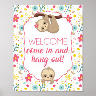 Poster Girl Sloth Birthday Party Welcome Sign Flowers