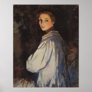 Poster Girl with a candle Self portrait