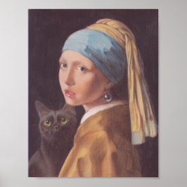 Poster Girl with a Pearl Earring and cat Johannes Vermeer