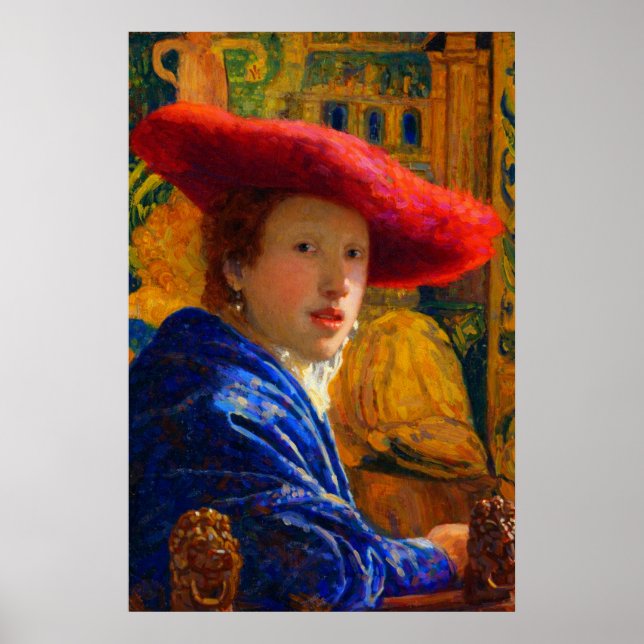 Poster Girl with the red hat by Johannes Vermeer (Frente)
