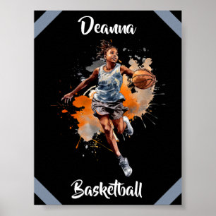 Poster Girls Basball Watercolor Personalizada