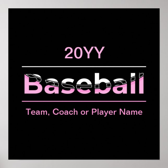 Poster Girls Baseball - Tipografia Geométrica Rosa (Frente)