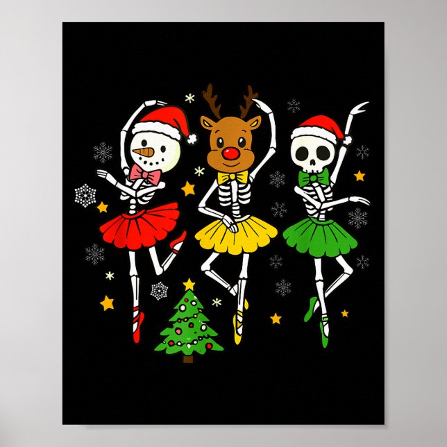 Poster Girls Christmas Ballet Skeleton Ballerina Women Sk (Frente)