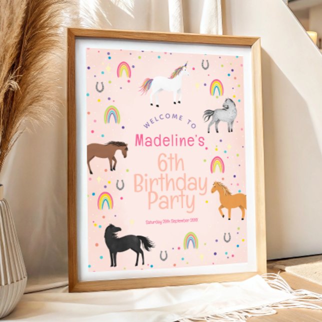 Poster Girls Cute Horse Unicorn Birthday Welcome Sign (Criador carregado)