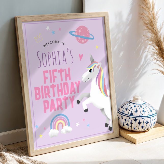 Poster Girls Cute Magical Unicorn Birthday Welcome Sign (Criador carregado)