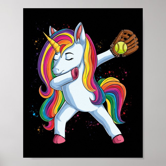 Poster Girls Dabbing Softball Unicorn Roupa Sport (Frente)