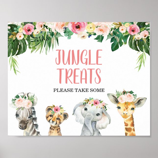 Poster Girls Floral Foliage Safari Animal Sinal de Aniver (Frente)
