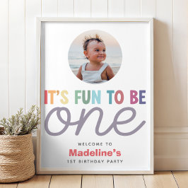 Poster Girls Modern Rainbow 1st Birthday Photo Welcome