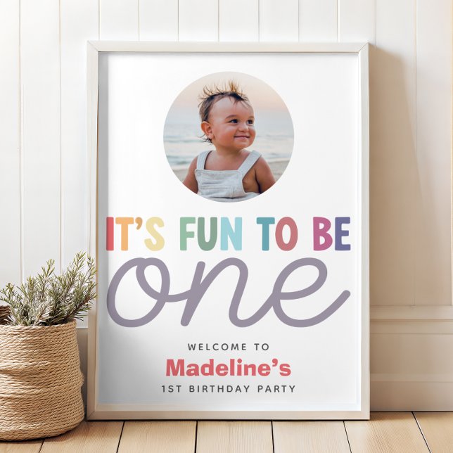 Poster Girls Modern Rainbow 1st Birthday Photo Welcome (Criador carregado)