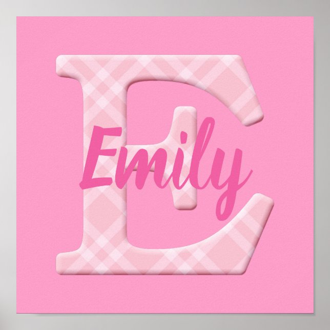 Poster Girls Name Custom Xadrez Letter E (Frente)