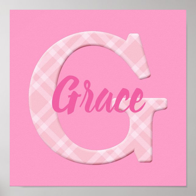 Poster Girls Name Custom Xadrez Letter G (Frente)