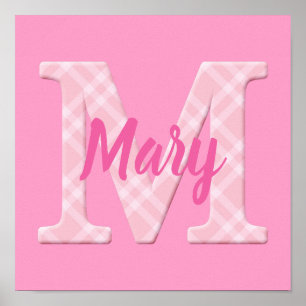 Poster Girls Name Custom Xadrez Letter M
