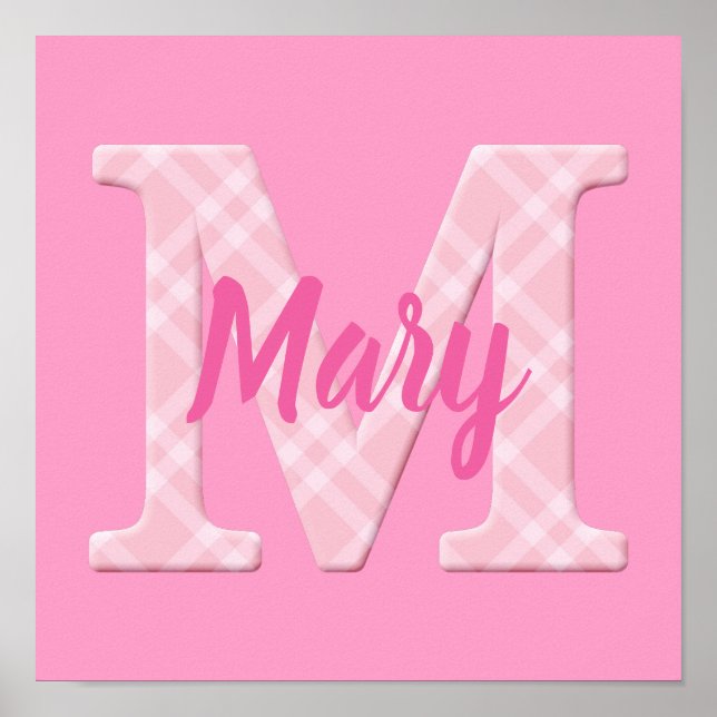 Poster Girls Name Custom Xadrez Letter M (Frente)