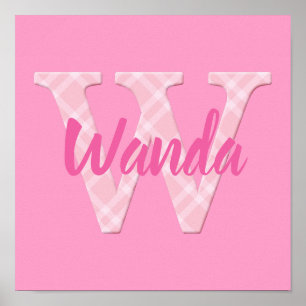 Poster Girls Name Custom Xadrez Letter W