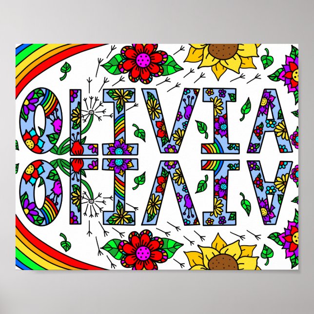 Poster Girl's Name Olivia Colorful Whimsical Wild Flowers (Frente)