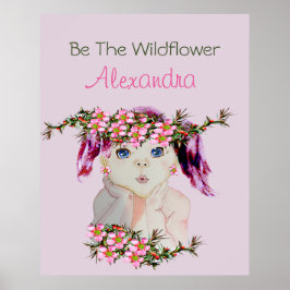 Poster Girls Room Personalizado Floral Rosa Rosa Púrpura