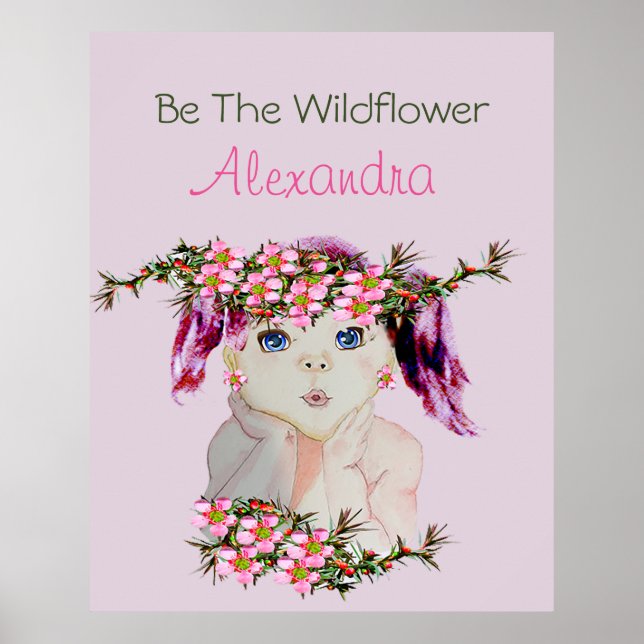 Poster Girls Room Personalizado Floral Rosa Rosa Púrpura (Frente)