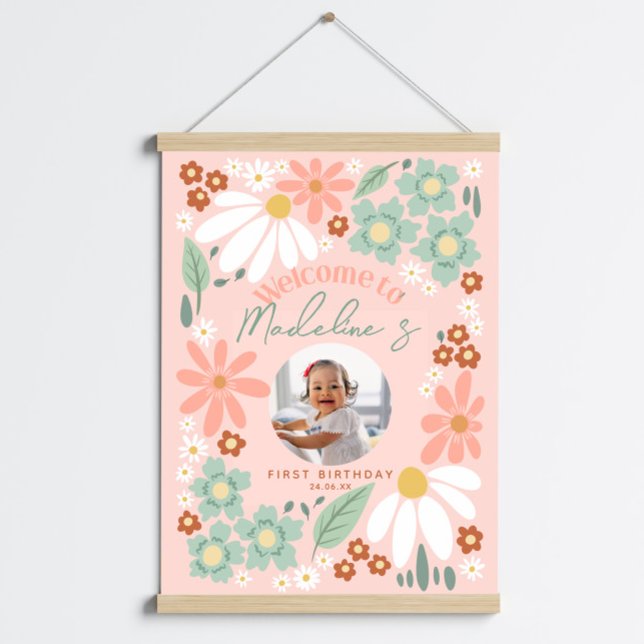 Pôster Girls Wildflower Daisy Photo Birthday Sinal de Boa (Criador carregado)