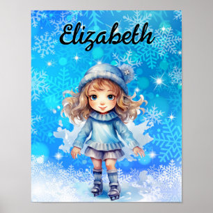 Poster Girls Winter Ice Skate Figura Skate Floco de neve