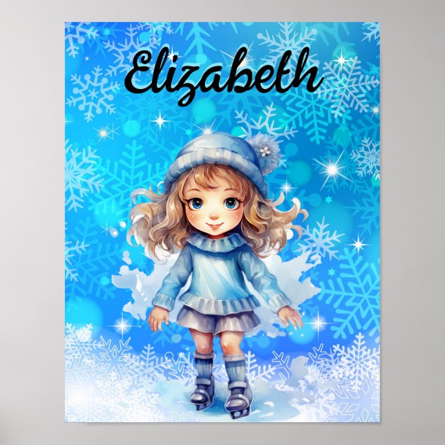 Poster Girls Winter Ice Skate Figura Skate Floco de neve (Frente)