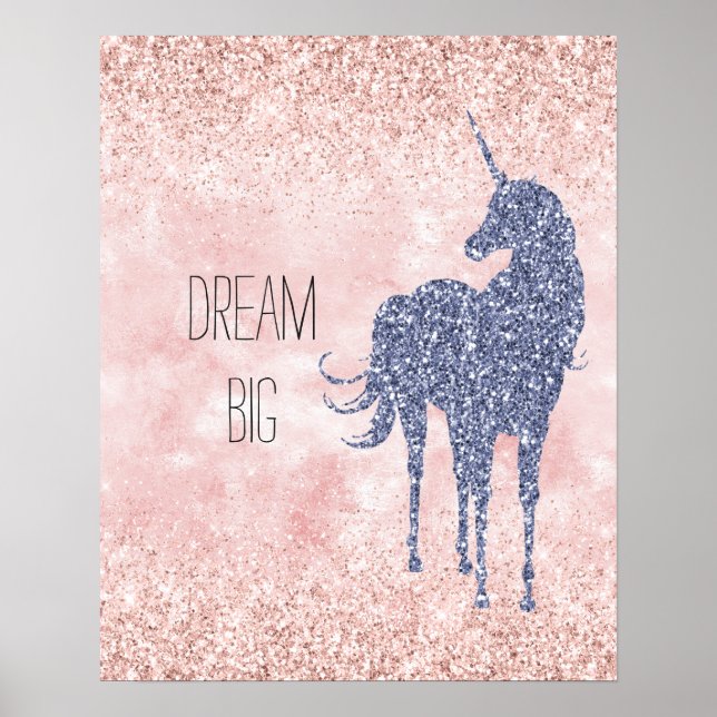Poster Girly Glam Blush Pink Purple Unicorn Glitter (Frente)