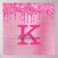 Girly Pink Glitter Drives Chic Glam Nome Monograma