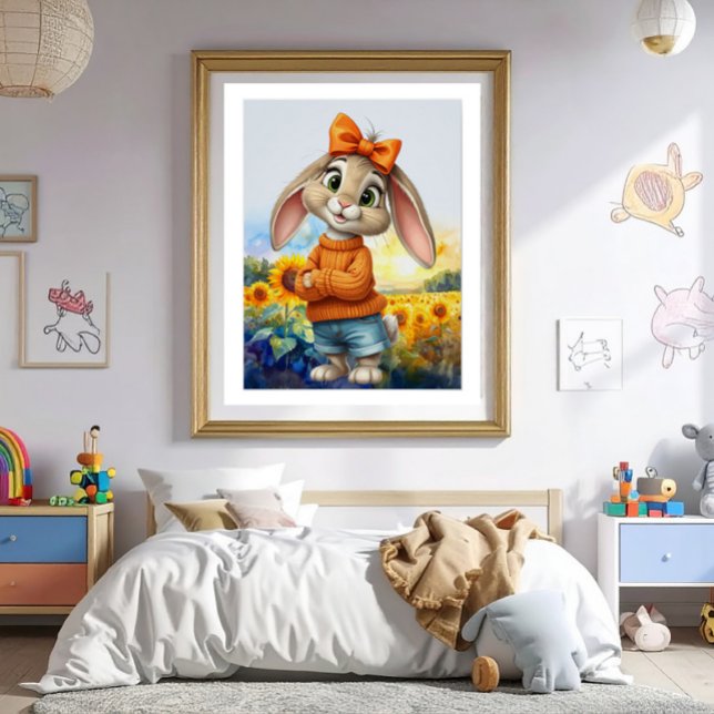 Pôster Girly rabbit sunflower field  (Criador carregado)