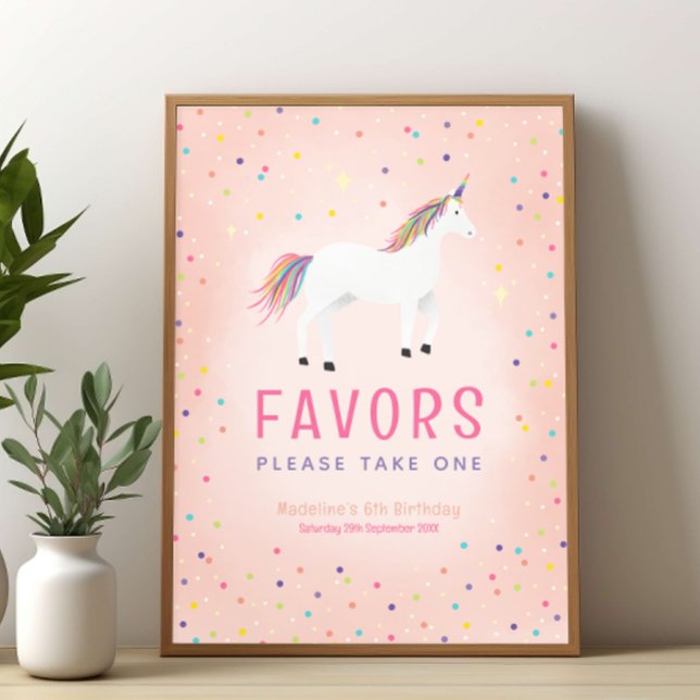 Poster Girly Rainbow Unicorn Birthday Favor Sign (Criador carregado)