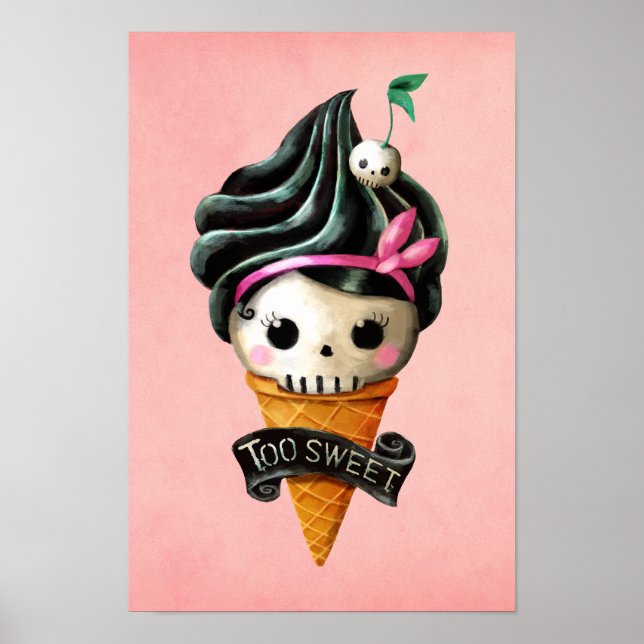 Pôster Girly Skull Sorvete Cone (Frente)