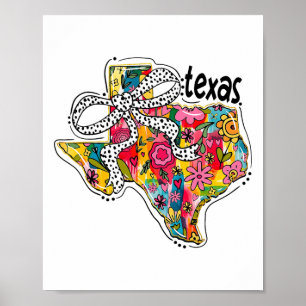 Poster Girly Texas State Map Floral Coquette Arco 4º De J