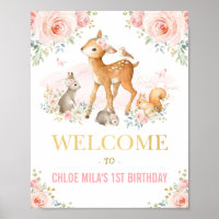 Girly Watercolor Woodland primeiro aniversario Flo