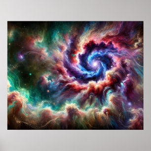 Poster Giro cósmico colorido de galáxia com nebulosa radi
