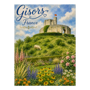 Pôster Gisors França Castelo Normandia aquarela