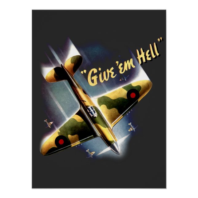 Pôster Give 'Em Hell - Retro Spitifire (Frente)