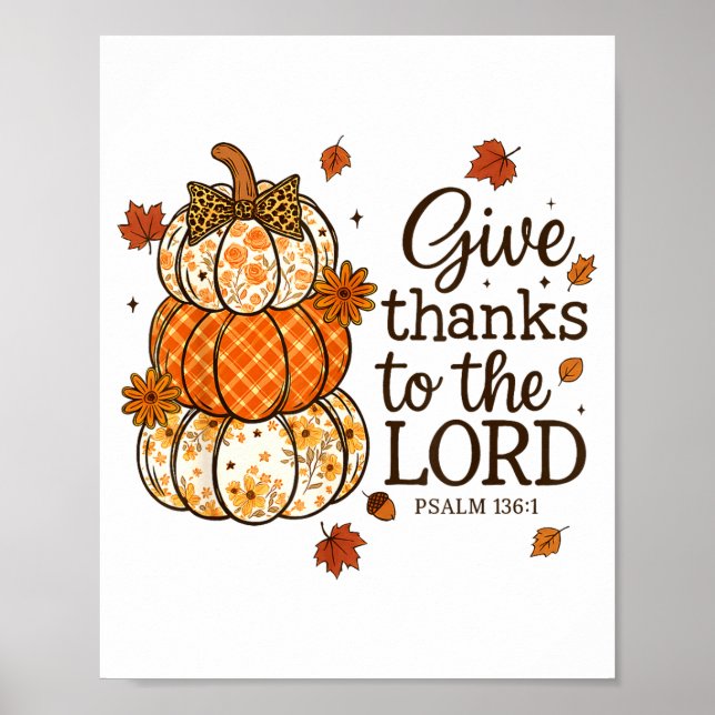 Poster Give Thanks To The Lord Fall Christian Pumpkin Coq (Frente)