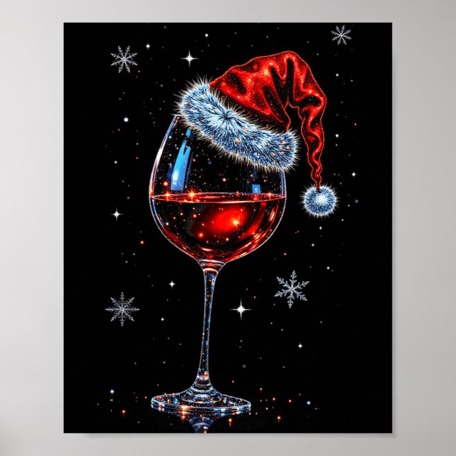 Poster Gl Of Red Wine Santa Hat Christmas 2025 Women Men  (Frente)