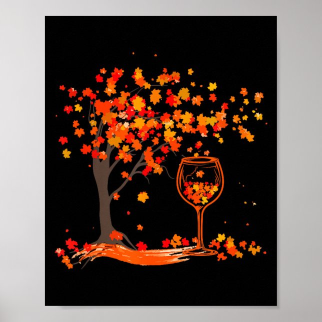Poster Gl Of Wine Maple Leaf Autumn Fall Funny Drink Wine (Frente)