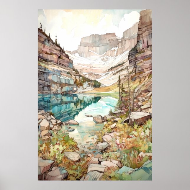 Poster Glaciar National Park Watercolor (Frente)