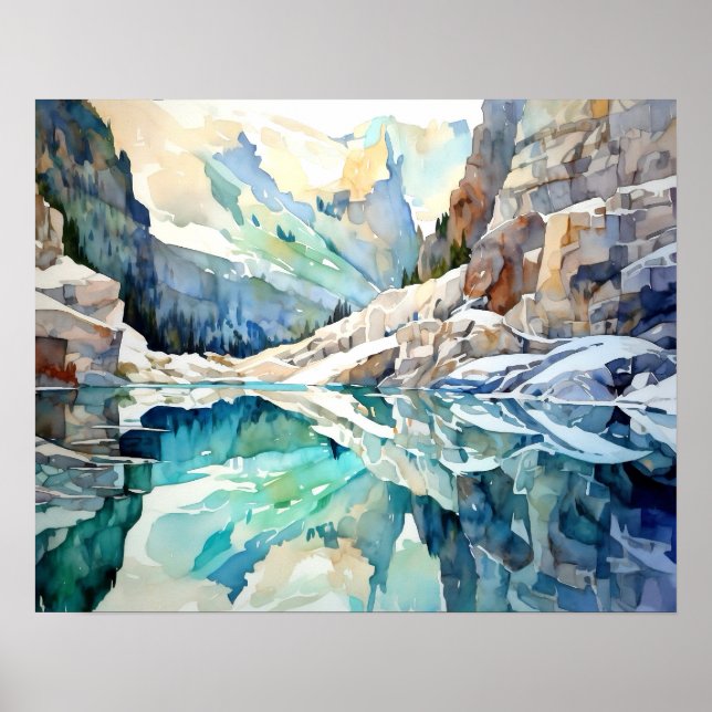 Poster Glaciar National Park Watercolor (Frente)