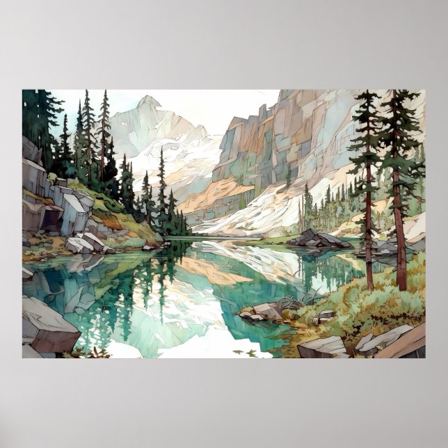 Poster Glaciar National Park Watercolor (Frente)