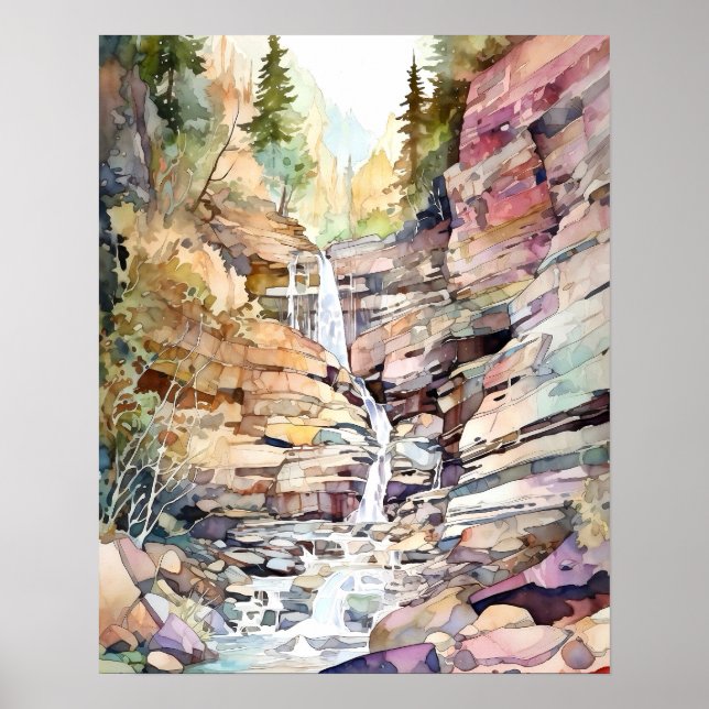 Poster Glaciar National Park Watercolor (Frente)