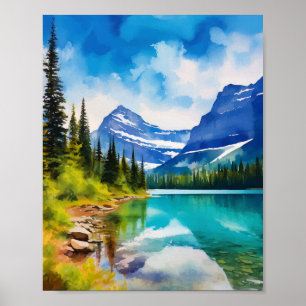 Poster Glacier National Park Montana Watercolor