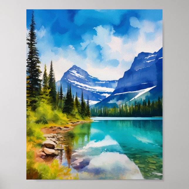 Poster Glacier National Park Montana Watercolor (Frente)